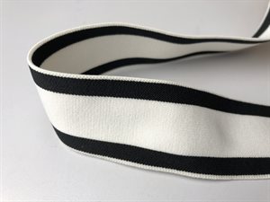 Blød elastik - hvid med sorte striber, 34 mm